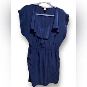 Jack & Ginger Mini Dress In Women’s Size M 100% Silk Navy Blue Dress Pockets